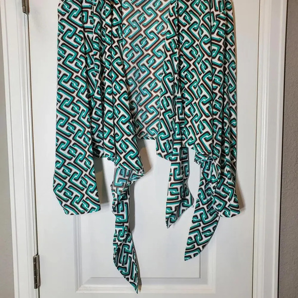 NWT INTEMPO Women's Tie Front Top Green Chain Print Plus Size 2X - Picture 13 of 13